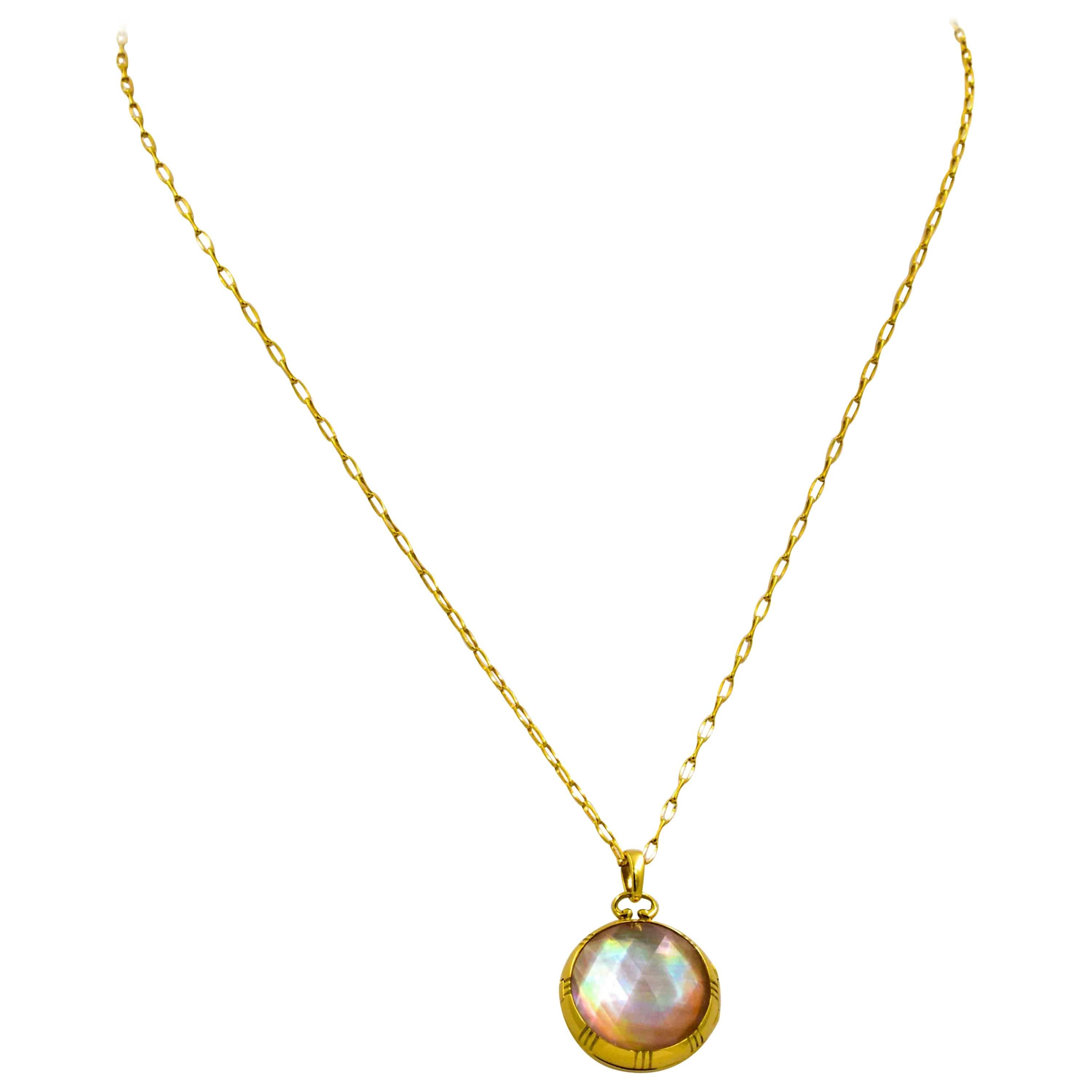 Monica Kosann Rock Crystal Mother-of-Pearl 18 KT Yellow Gold Locket