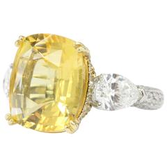 AGL Certified 10.83 Carat Natural Yellow Sapphire Diamond Pavarti Ring 6
