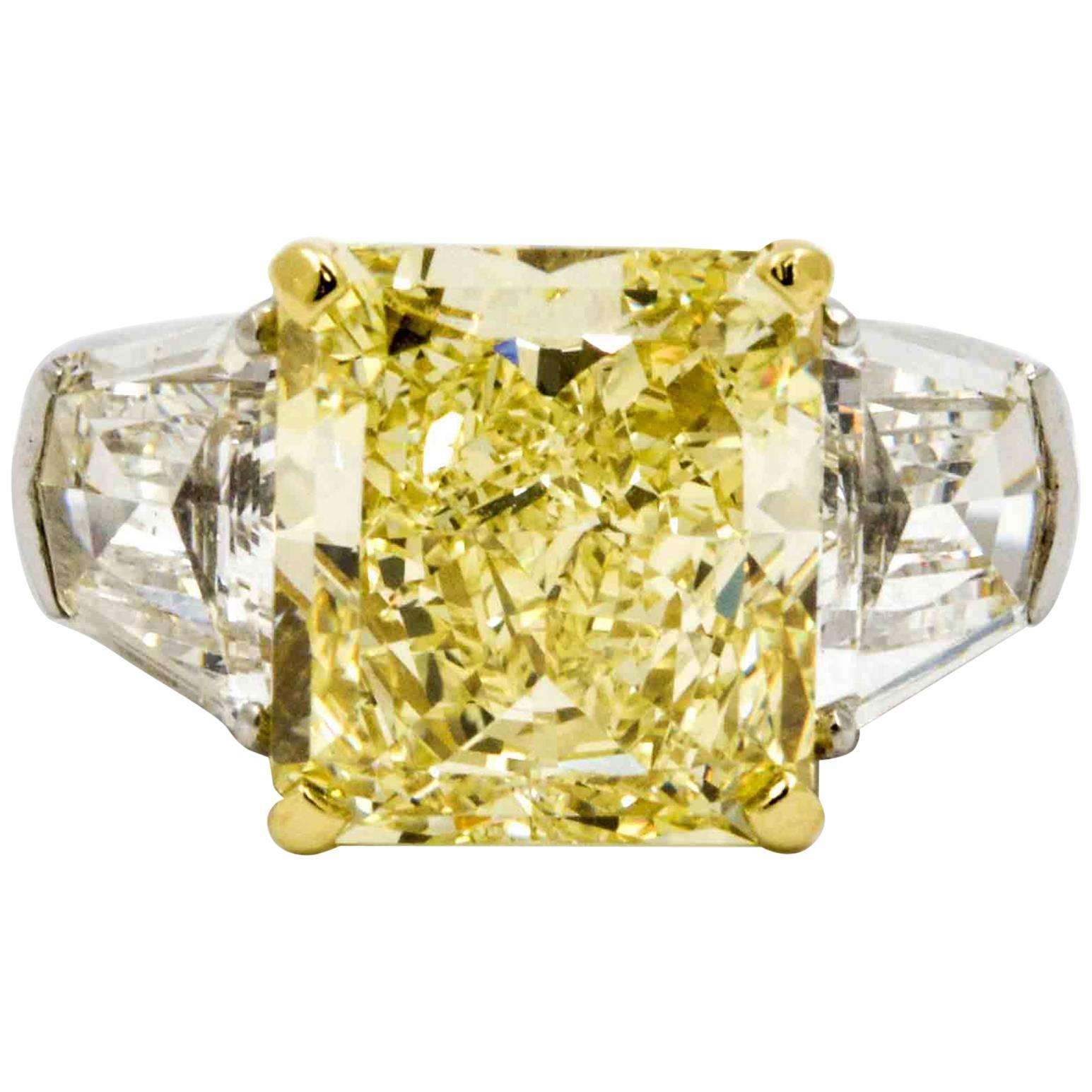 8.01 Carat Natural Fancy Yellow Diamond Platinum Engagement Eiseman Jewels Ring