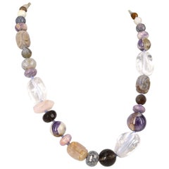 Amethyst Clear Rose Smokey Quartz Moonstone Agate Silver Necklace