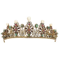 19th Century Austro-Hungarian Pearl and Gemstone Tiara