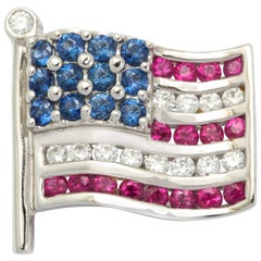 Diamond Sapphire Ruby American Flag Lapel Pin