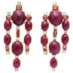 Tony Duquette Ruby Diamond Pink Tourmaline Drop Earrings