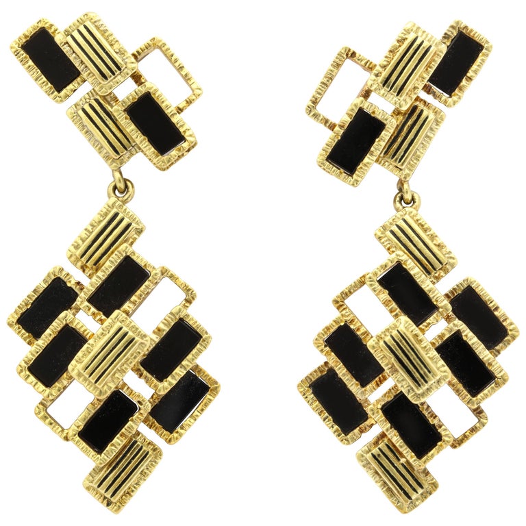 Cartier Modernist Black Jade Drop Earrings For Sale at 1stDibs