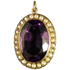 Antique Victorian Amethyst Pearl Pendant Gold 2