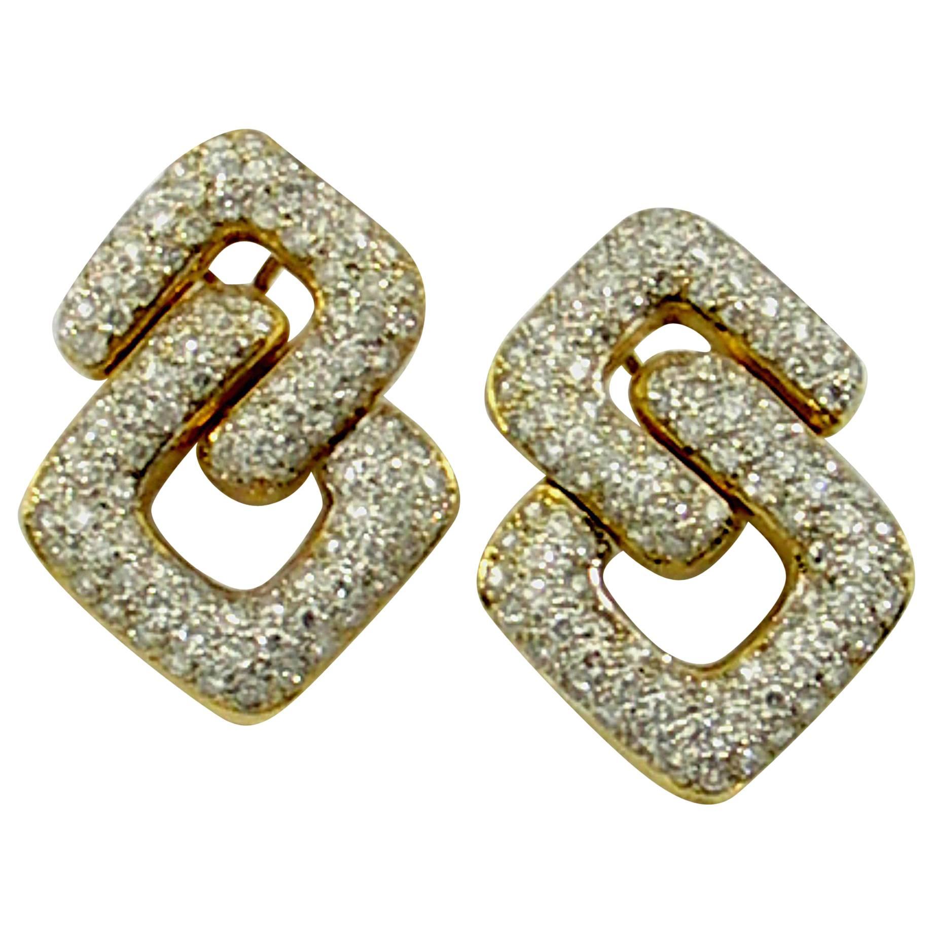 Geometric Gold and Diamond Earrings