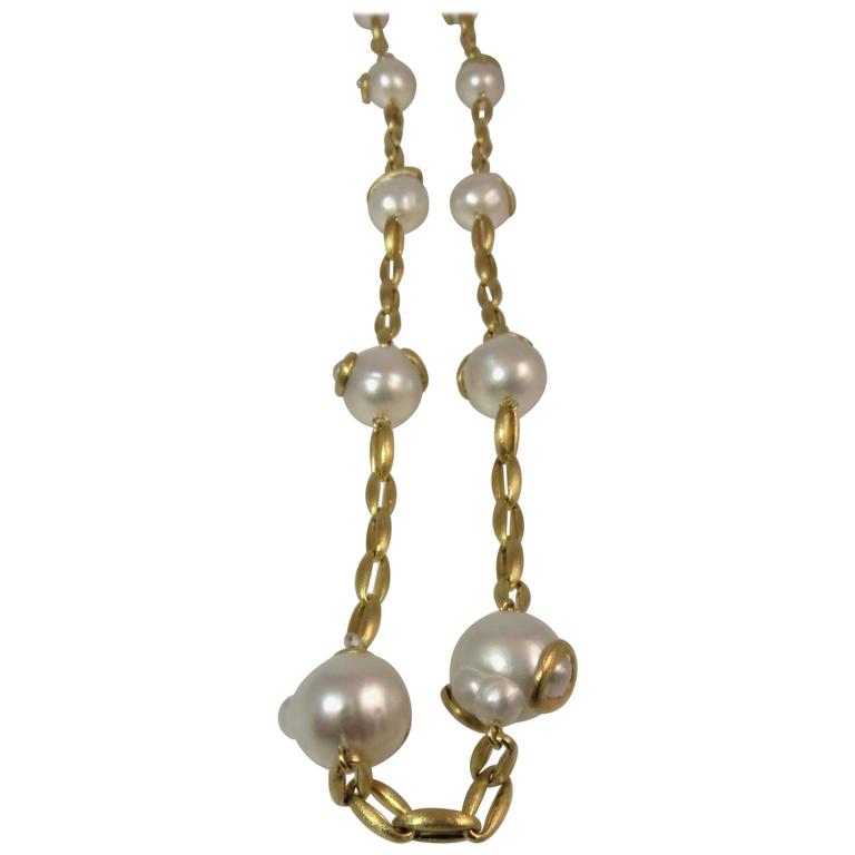 Yvel South Sea Pearl Brushed Yellow Gold Necklace For Sale at