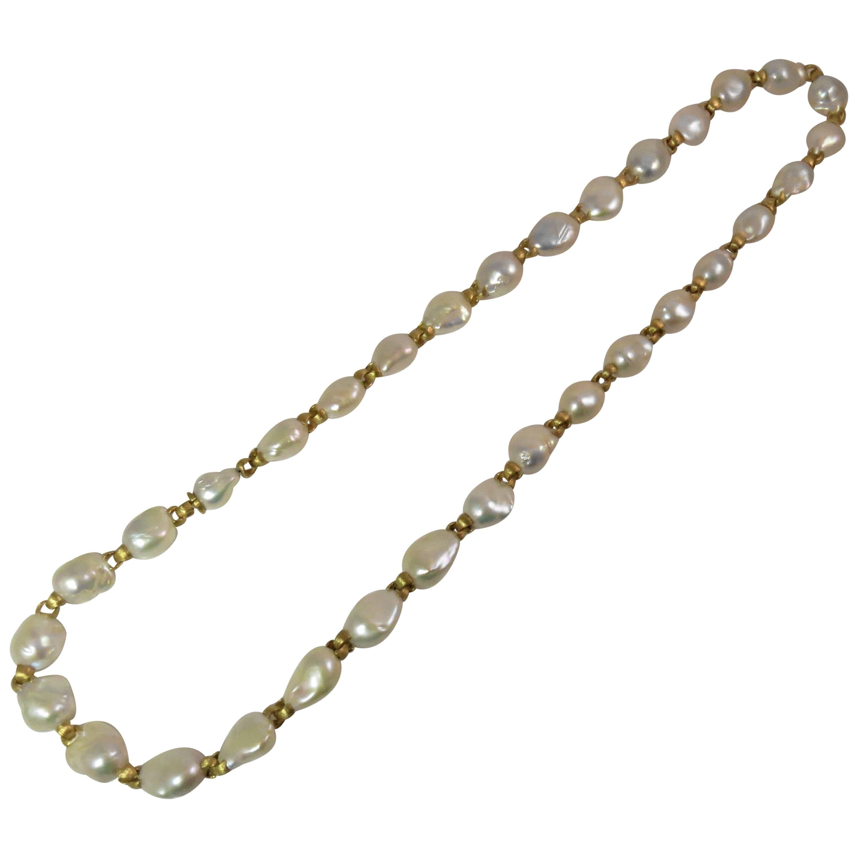 Yvel Brushed Yellow Gold Baroque Pearl Necklace For Sale
