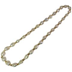 Yvel Brushed Yellow Gold Baroque Pearl Necklace