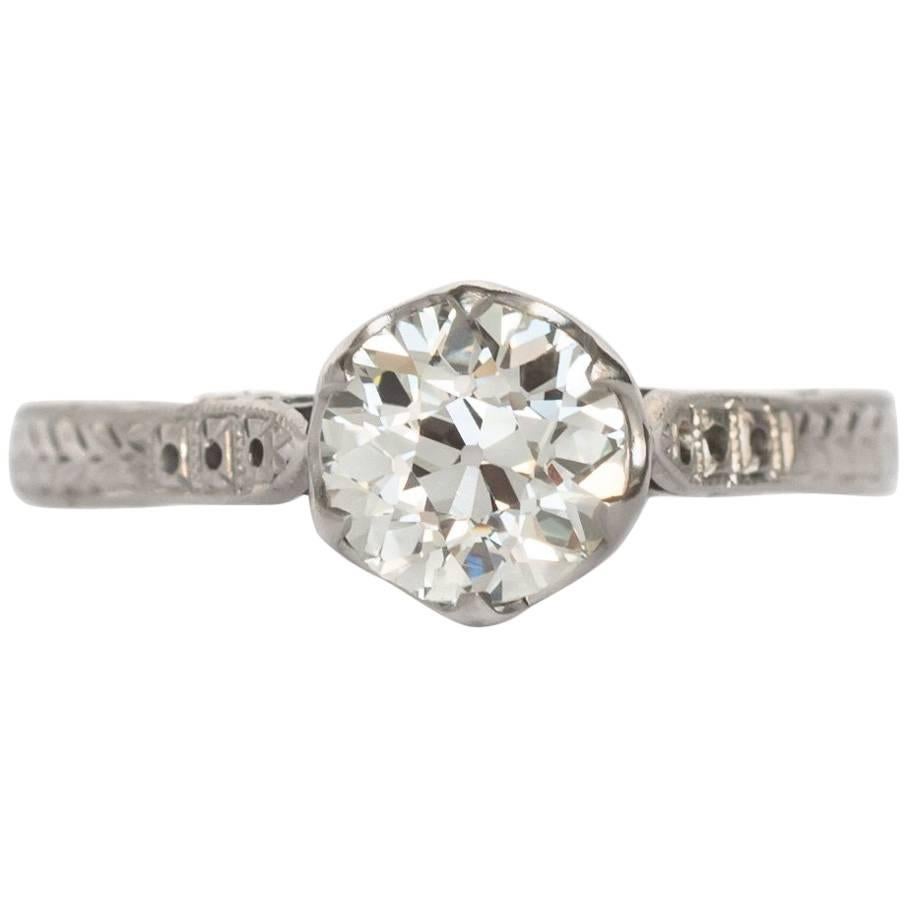 1910 Edwardian GIA 1.23 Carat Old European Diamond Platinum Engagement Ring