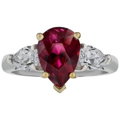 Gubelin and GIA Certified 3.08 Carat Pear Shape Ruby Ring 11