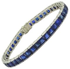Art Deco Natural Untreated Sapphire and Platinum Link Bracelet 3