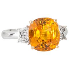 5.08 Carat AIGS Certified Orange Sapphire Diamond White Gold Ring