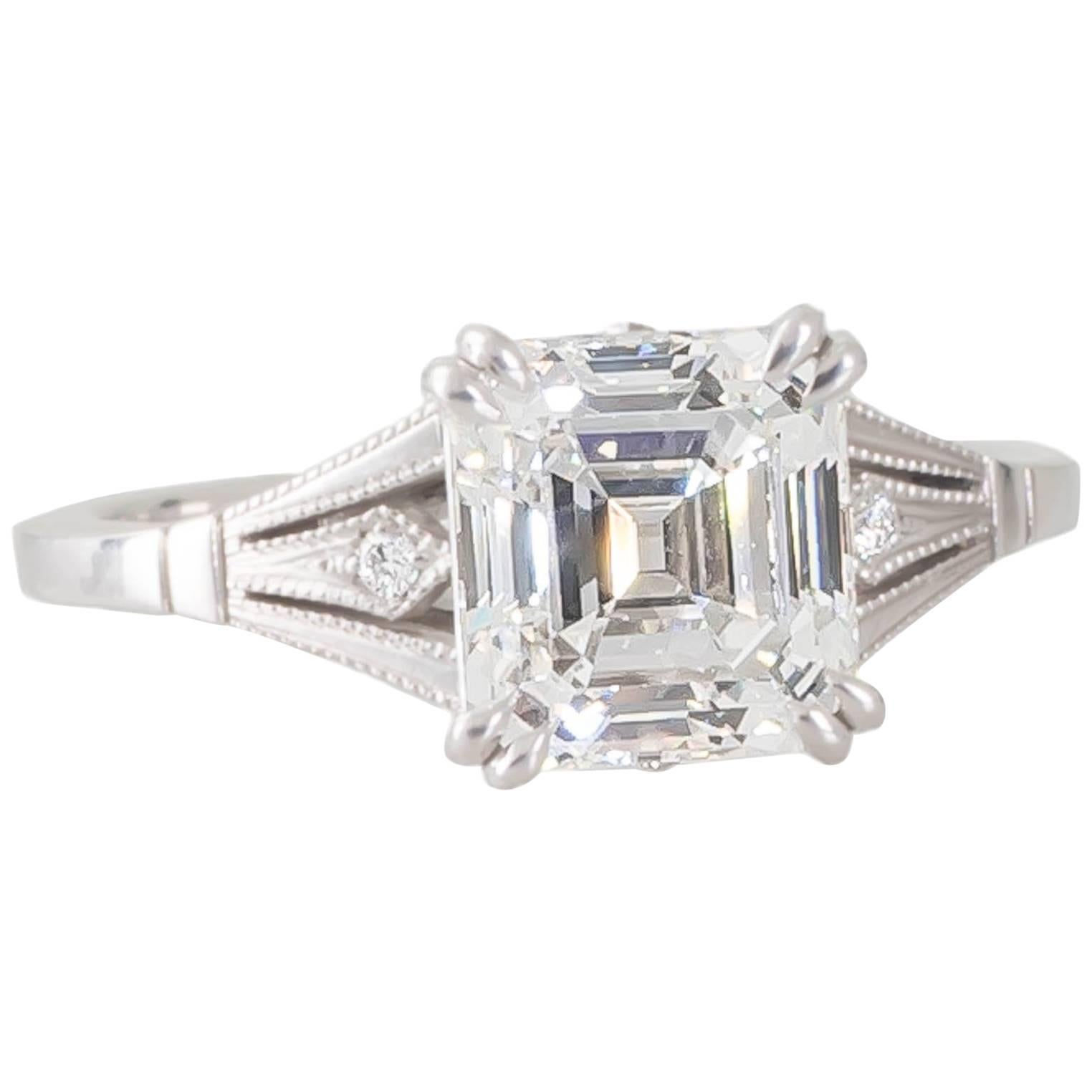 2.23 Carat GIA Certified Asscher Cut Diamond White Gold Ring For Sale