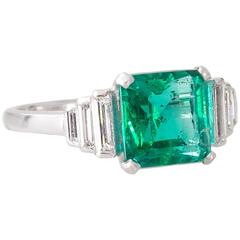 Colombian Emerald Diamond Platinum Ring