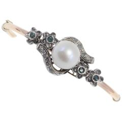 Luise Pearl Emerald Diamond Silver Gold Clamper Bracelet