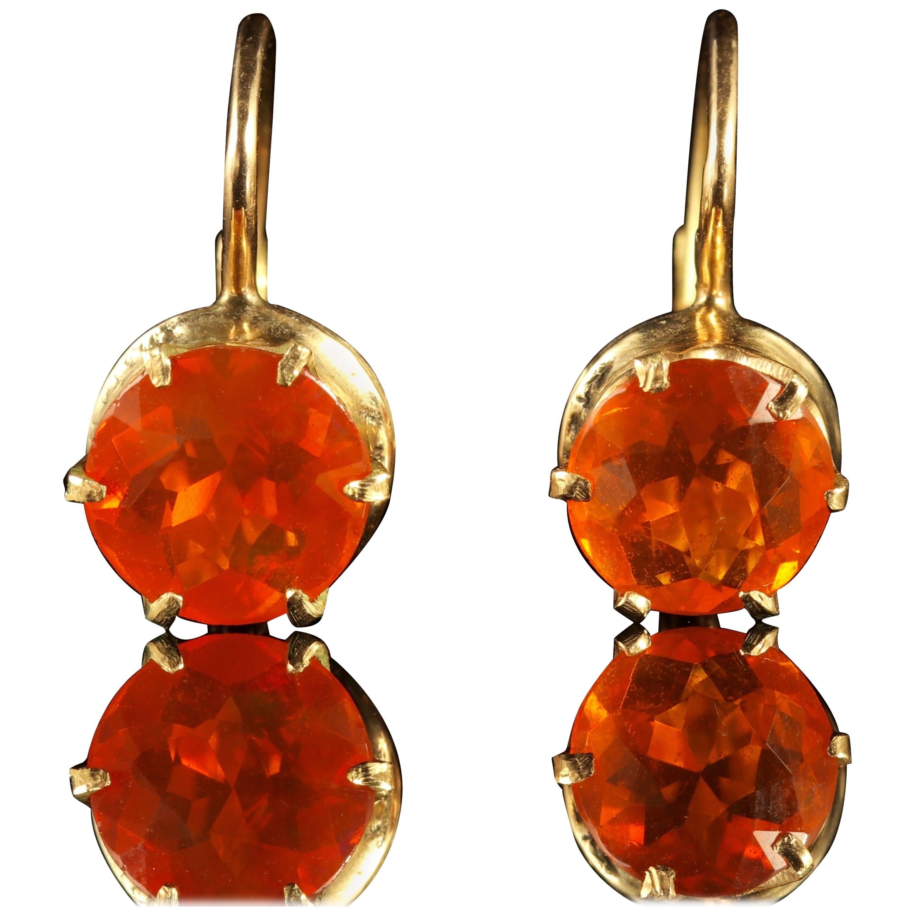 Antique Victorian Fire Opal Gold Earrings, circa 1900