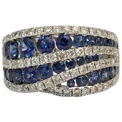 Sapphires Diamonds White Gold Cocktail Ring 10