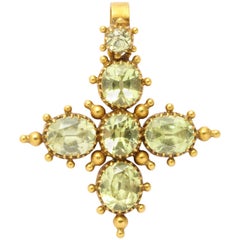 Antique Late Georgian Chrysolite Gold Maltese Cross