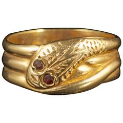 Antique Snake Ring Garnet Eyes