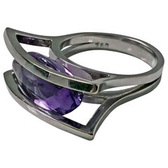 Amethyst White Gold Modernist Abstract Ring, 20th Century