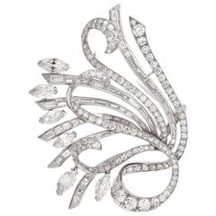 Retro 15.51 Carat Diamond Platinum Floral Motif Lapel Brooch 7