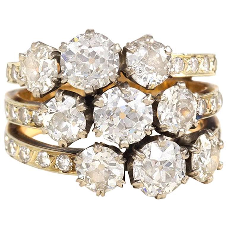 Antique Triple Band Diamond Harem Ring in Gold and Platinum