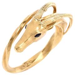 Vintage Blue Sapphire Yellow Gold Antelope Cuff Bangle Bracelet