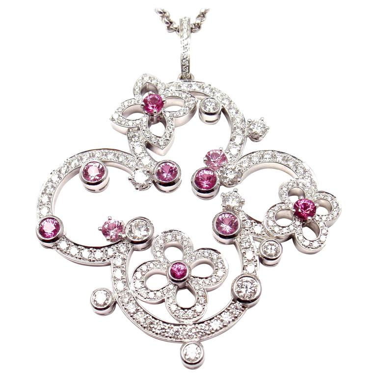 Louis Vuitton Flower Pendant Necklace 18K White Gold with Diamonds and Pink  Sapphire White gold 20999119