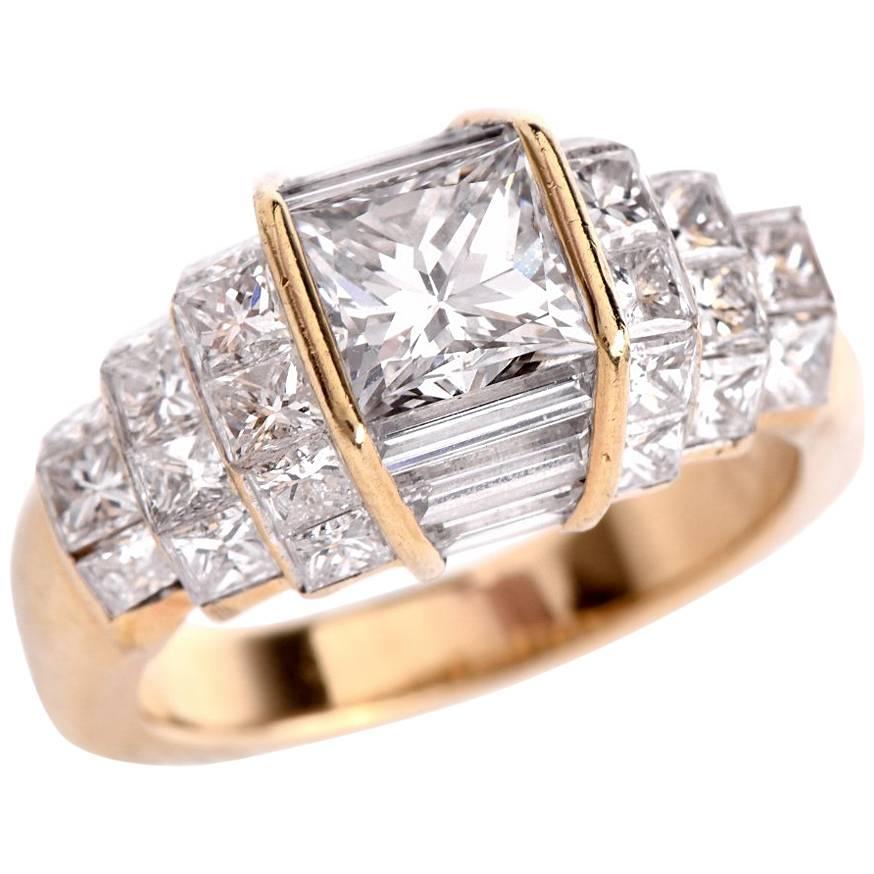 1.04 Carat GIA Certified Princess Diamond Gold Engagement Ring
