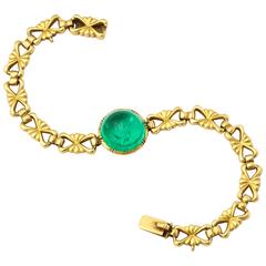Antique Carlo Giuliano Cabochon Emerald Gold Bracelet