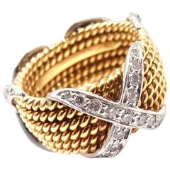 Vintage Tiffany & Co. Jean Schlumberger Diamond Six-Row Yellow Gold Platinum X Ring