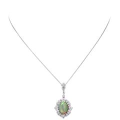 Vintage Opal Diamond Gold Pendant Necklace