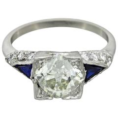1920s Art Deco Gold Platinum 2.11 Carat GIA French Cut Diamond Ring