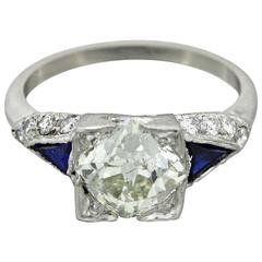 Antique 1920s Art Deco Gold Platinum 2.11 Carat GIA French Cut Diamond Ring