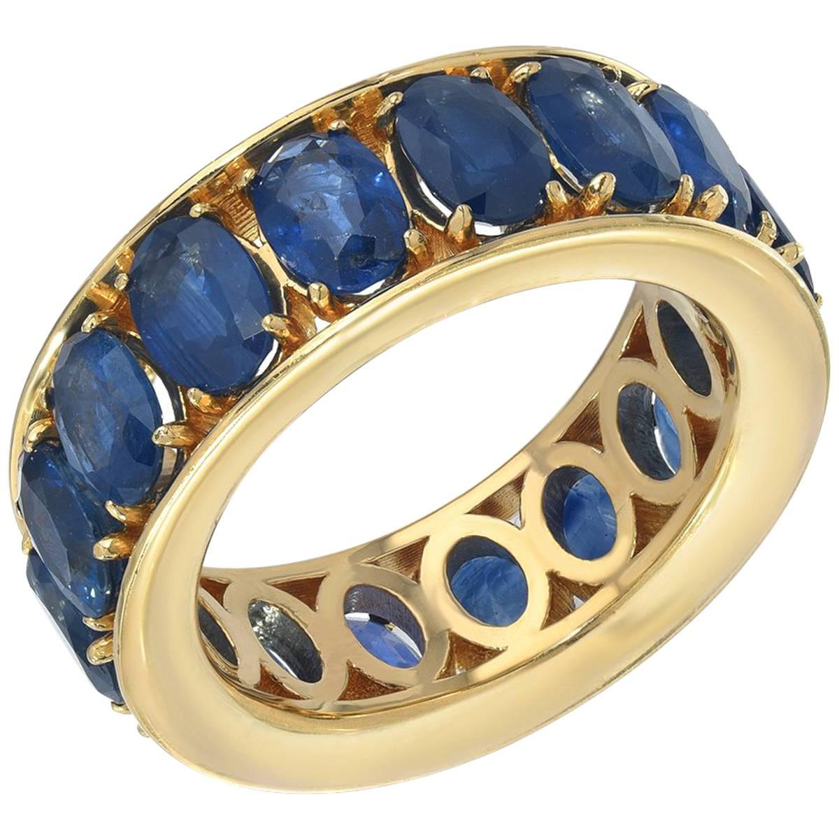 Boorma 18 Karat Blue Oval Sapphire Gold 8.4 Carat Eternity Band For Sale