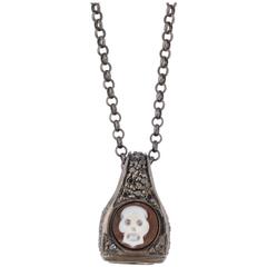 Amedeo Cameo Black Diamonds Miniature Skull Necklace