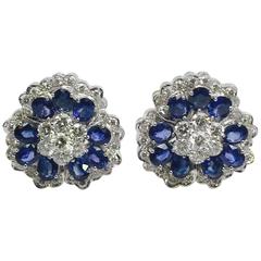 Classic Ceylon Sapphires Diamonds Gold Camellia Earrings 8
