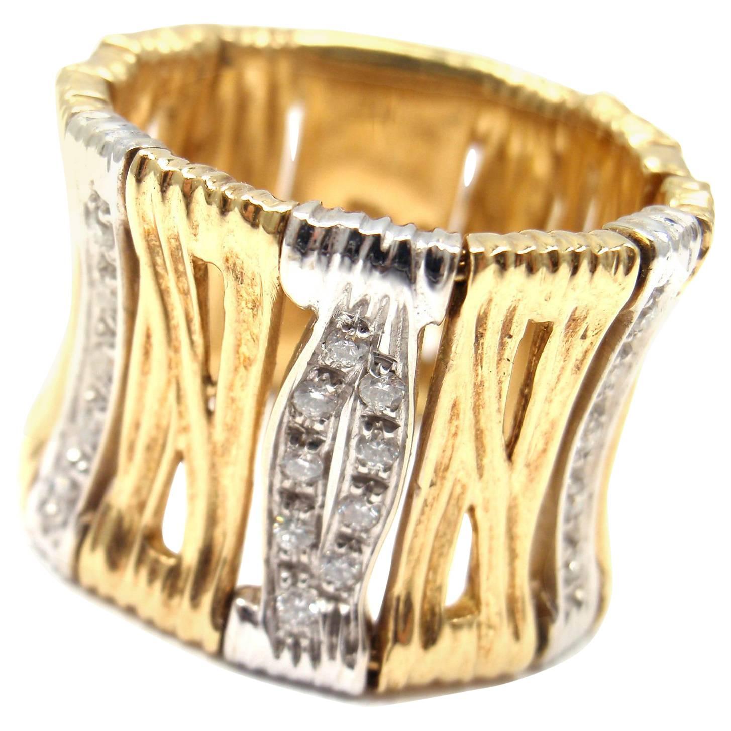 Roberto Coin Elephant Skin Diamond Yellow Gold Band Ring