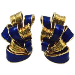 1960s Tiffany & Co. Schlumberger Enamel Gold Ribbon Earrings