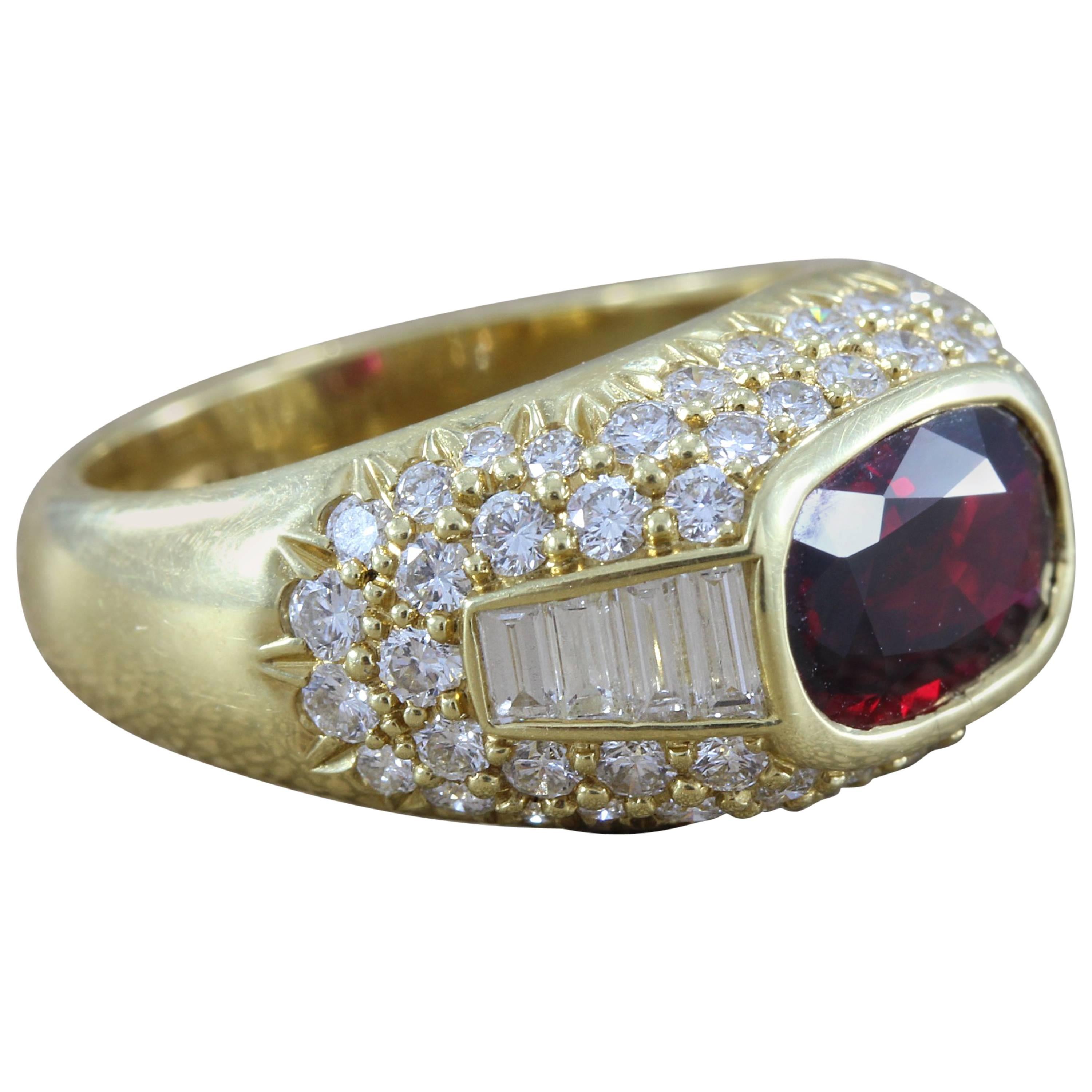 Ruby Diamond Gold Cocktail Ring For Sale