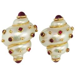 Marvelous Maz Zouhairi Turbo Shell Ruby Earrings