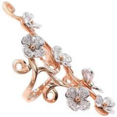 Diamond Rose Gold Flowers and Butterfly cocktail Ring
