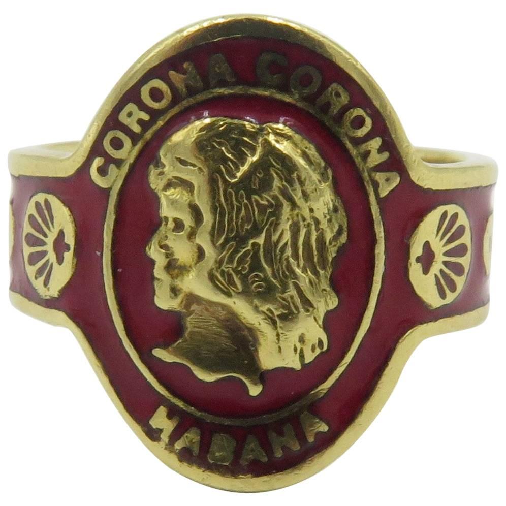 Cartier Red Enamel Gold Corona Habana Cigar Band Ring