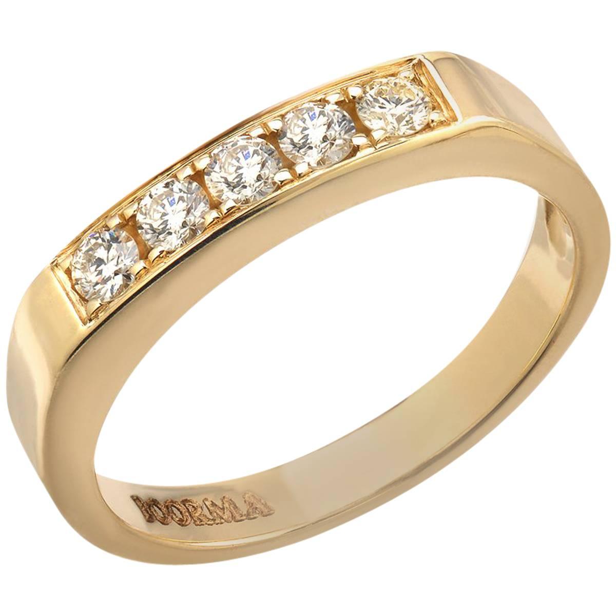 Boorma 18 Karat Yellow Gold Square Signet 0.30 Carat VS G Color Diamond Ring For Sale