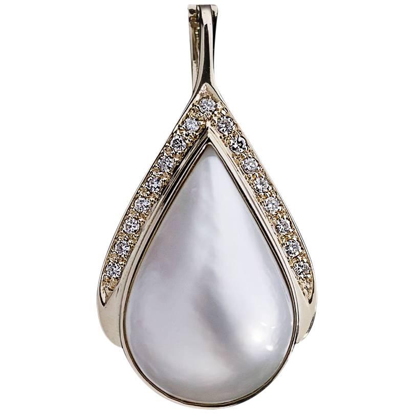 Teardrop Mother-of-Pearl Diamond Yellow Gold Pendant Enhancer