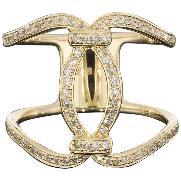 Effy Yellow Gold Pave Diamond Overlapping Open Space Statement Ring at  1stDibs | open space ring