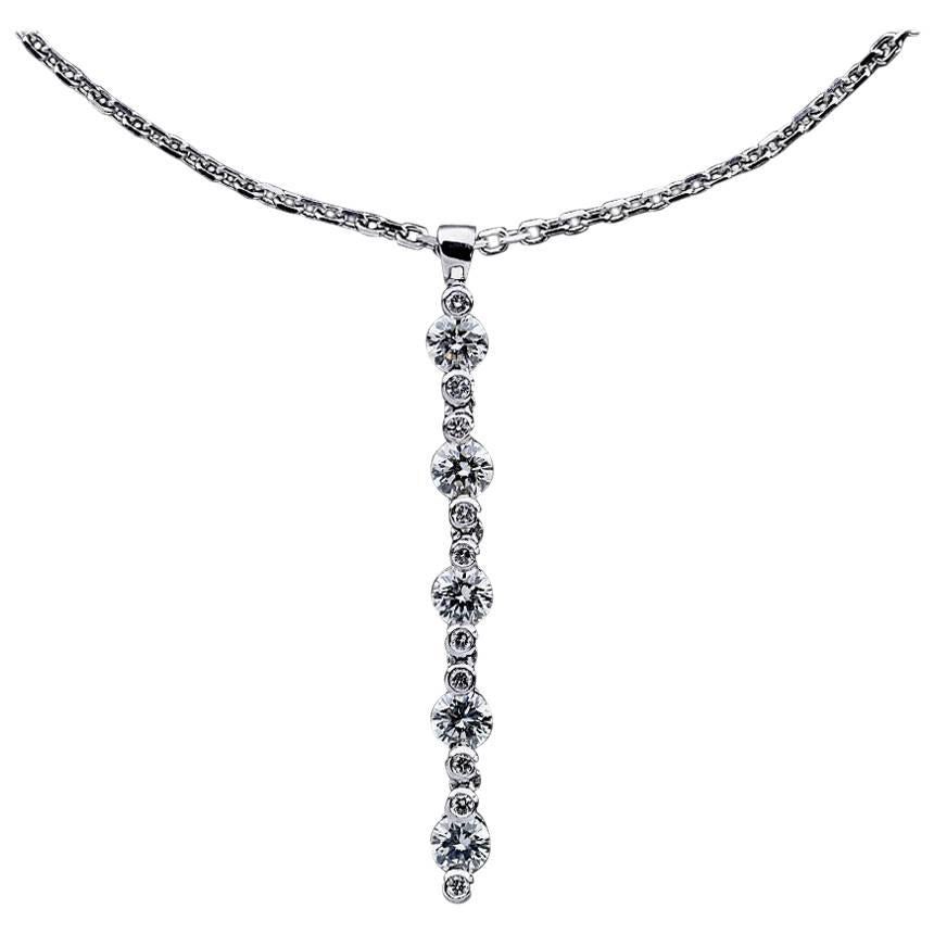 Favero Unique Articulated Diamond White Gold Vertical Line Pendant Necklace