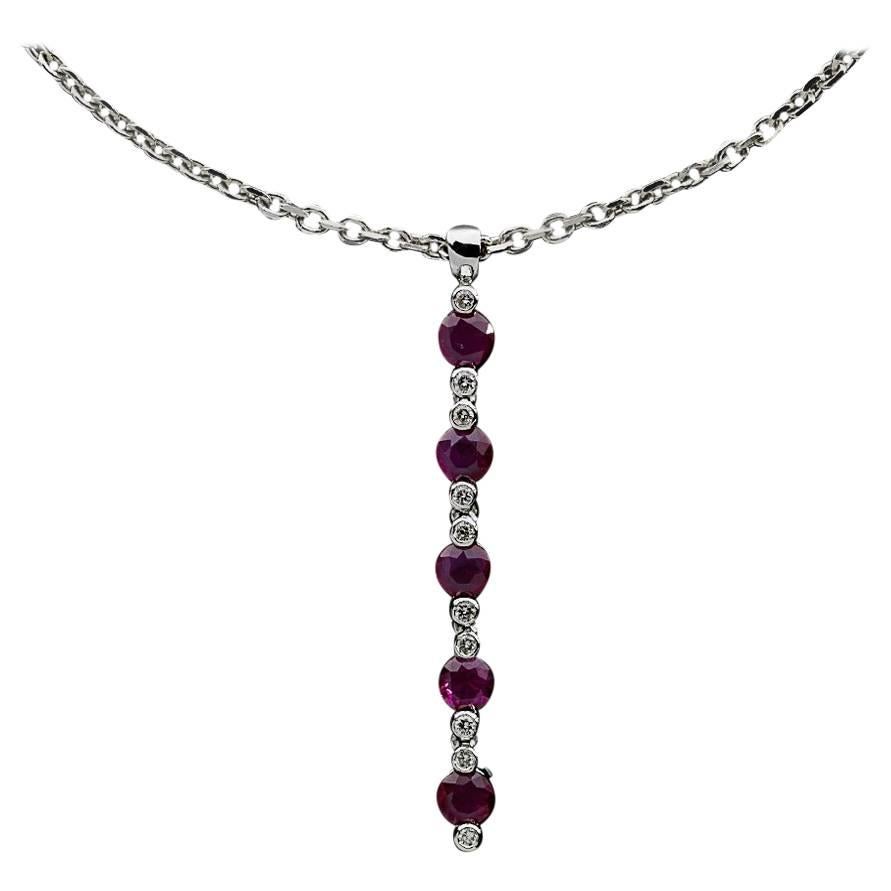 Favero Unique Ruby Diamond White Gold Articulated Line Pendant Necklace