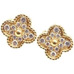 Van Cleef & Arpels Diamond Vintage Alhambra Yellow Gold Earrings